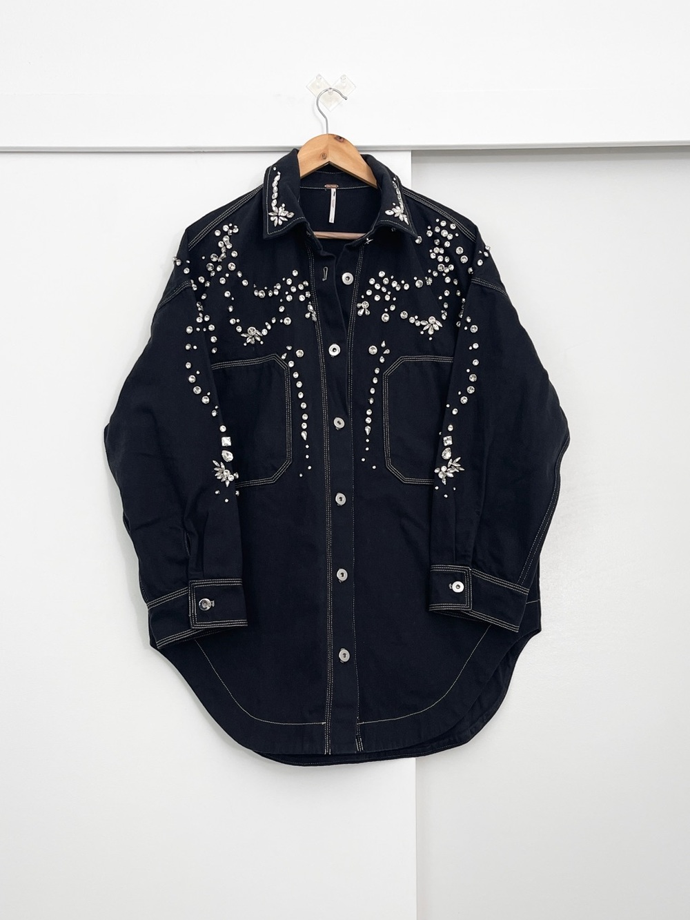 NWOT Free People Silver Bells Oversized Embellished Shacket Jacket Size Small